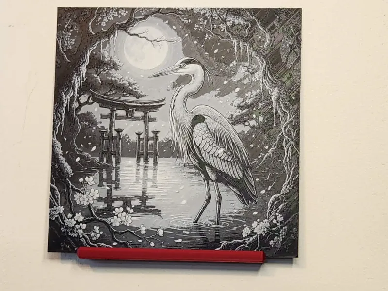 Hueforge - Heron Under Moonlit Torii