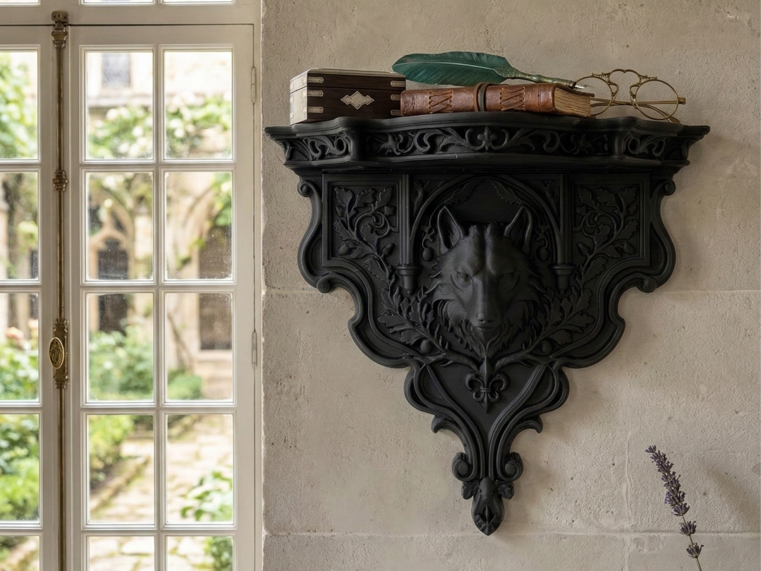 Baroque Wolf Wall Shelf - Alpha Guardian