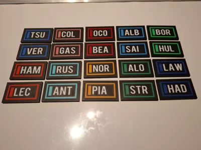Formula 1 driver identification magnetic plates