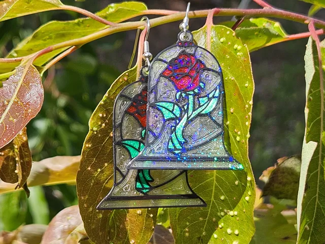 Beauty and the Beast Rose Rose Dangle Earrings