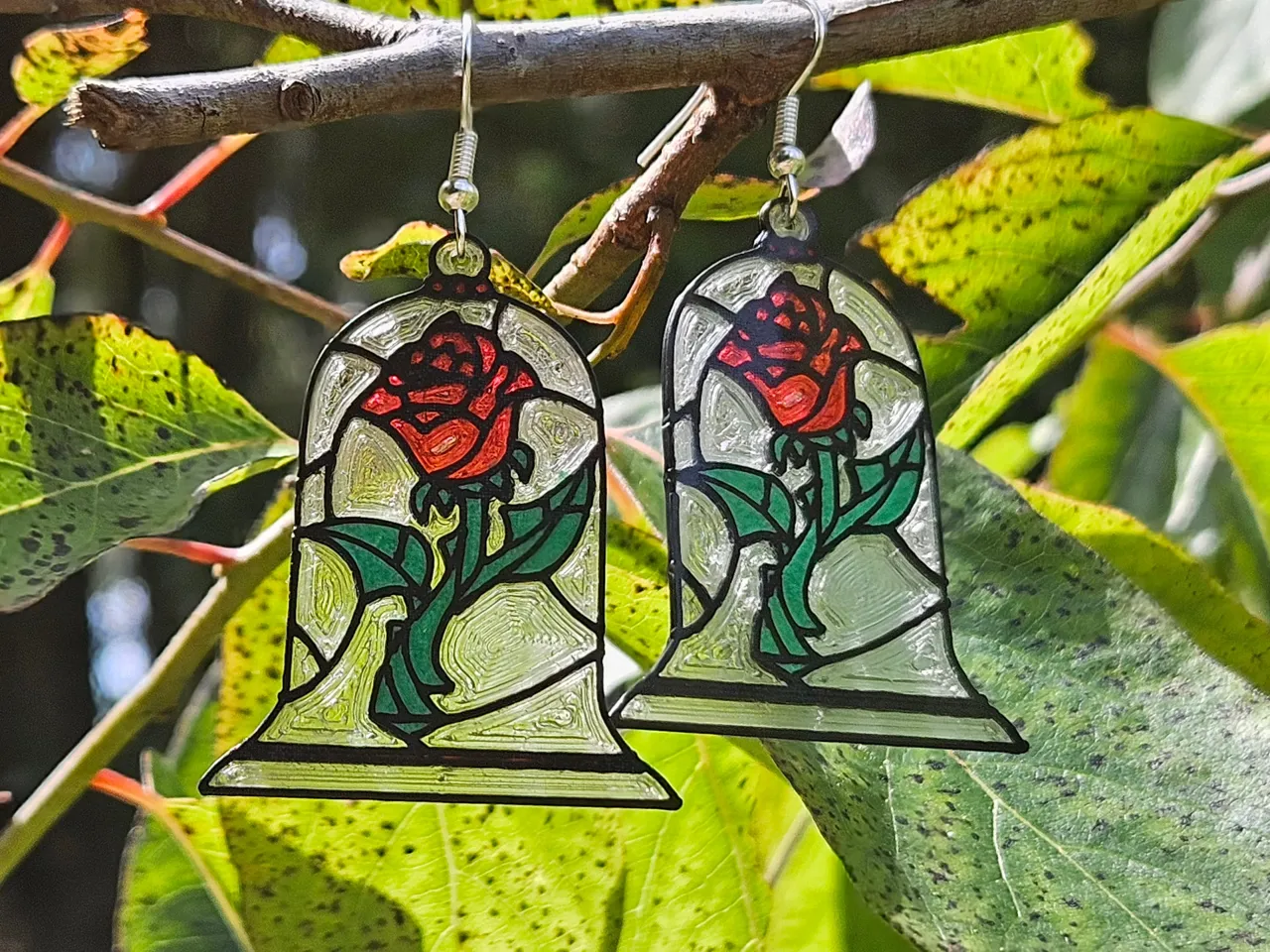 Beauty and the Beast Rose Rose Dangle Earrings view 3