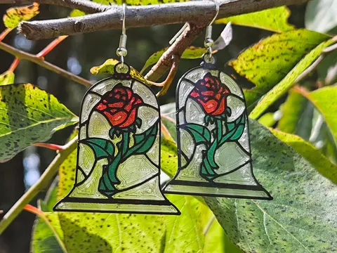 Beauty and the Beast Rose Rose Dangle Earrings view 3