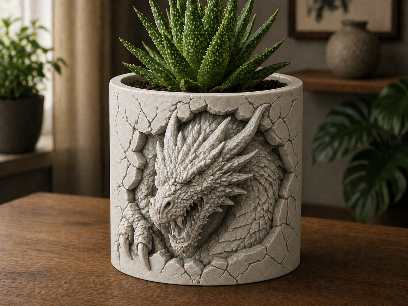 Cracked Stone Dragon Planter