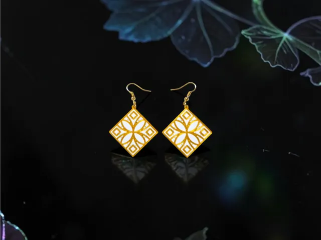 Flower in the rhombus earrings