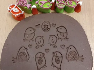 Little stamps for clay birds and hearts 