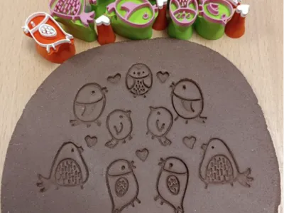 Little stamps for clay birds and hearts 