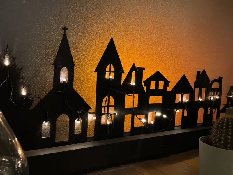 Window Decor Houses Silhoutte - with lights holder