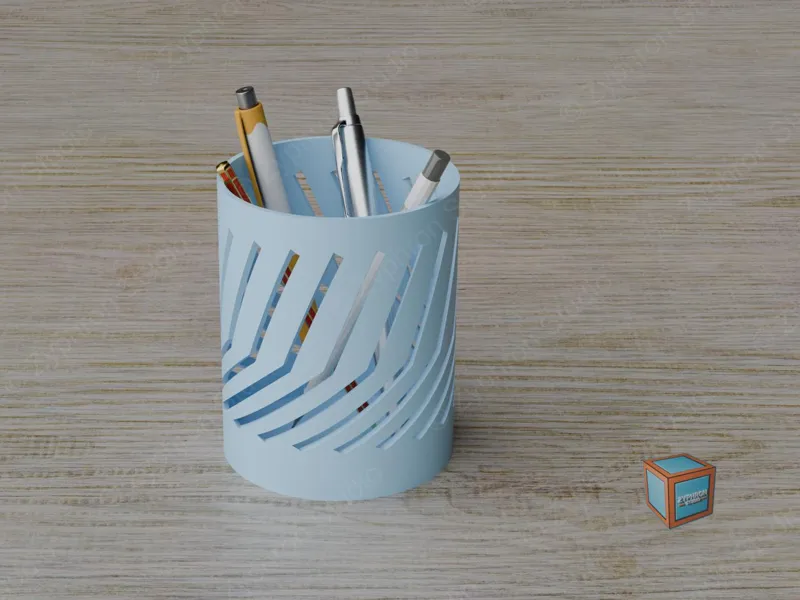 Pot à stylo cylindrique - Rainures diagonales