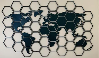 World Map Hexagon Wall Art