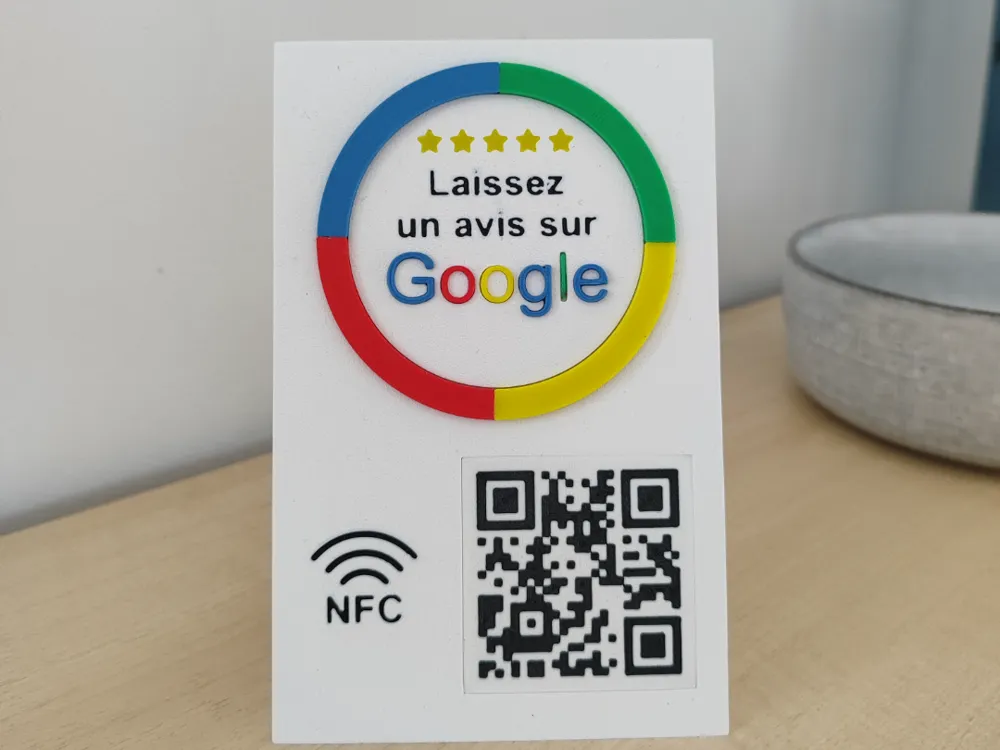 Letrero o emblema decorativo: Présentoir avis Google - NFC + QR interchangeable. Referencia del modelo original.