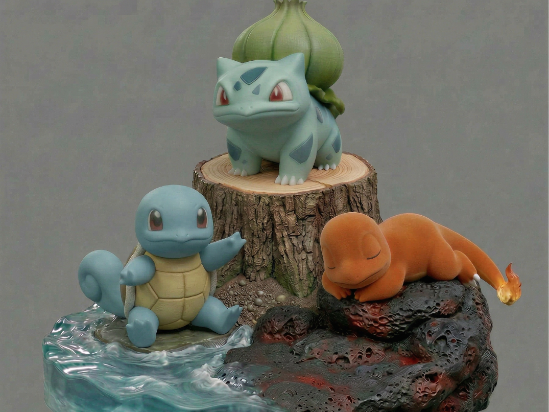 Gen 1 Starter Pokemon Bust Diorama