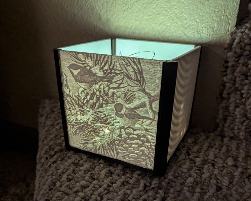 Curious Chickadees Winter Scene LED Lamp