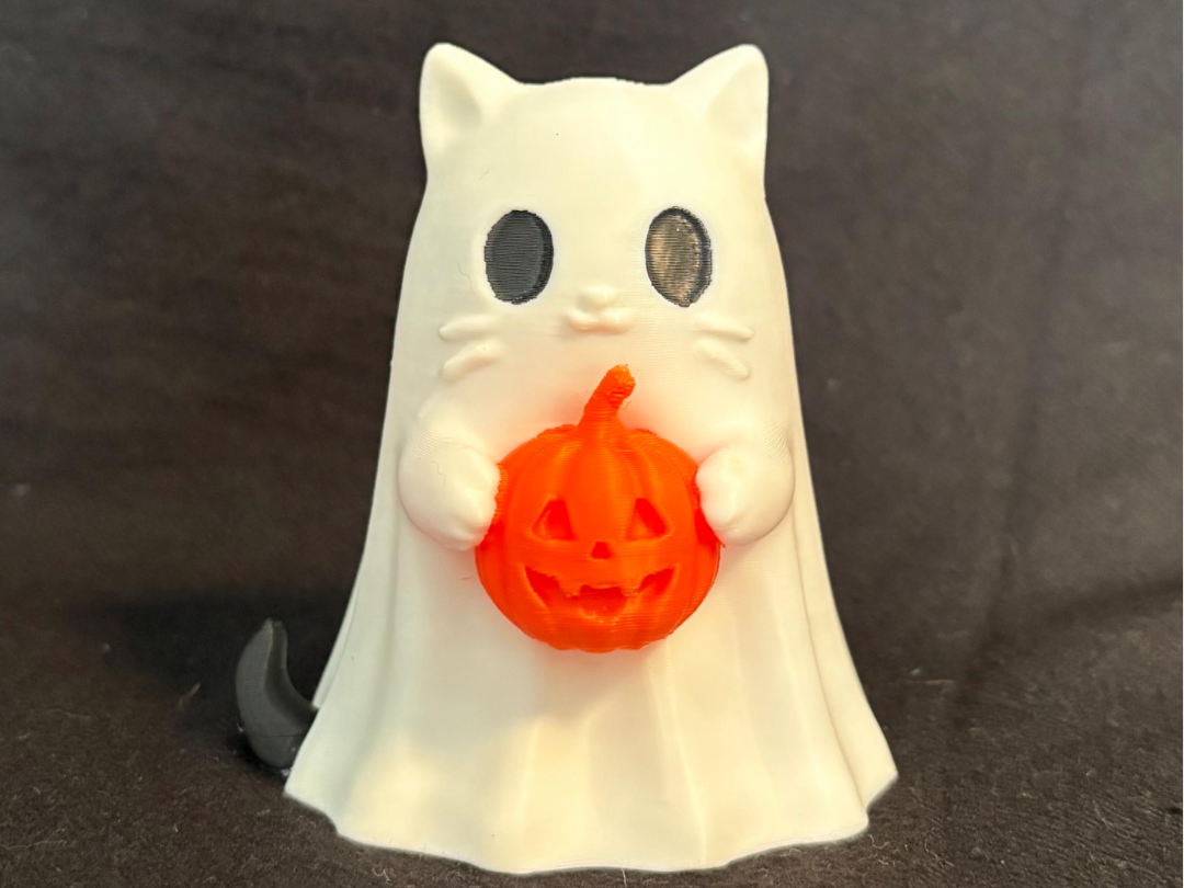 Cute Ghost Cat with Pumpkin - 1
