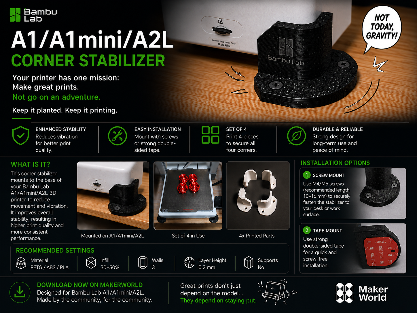 corner bracket - A1/A1mini/A2L - stabilizer