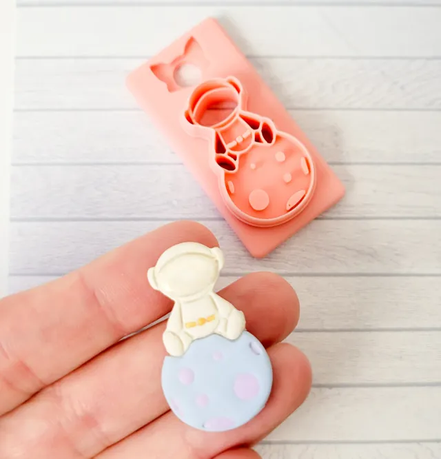 Astronaut on the Moon Polymer Clay Earring Cutter