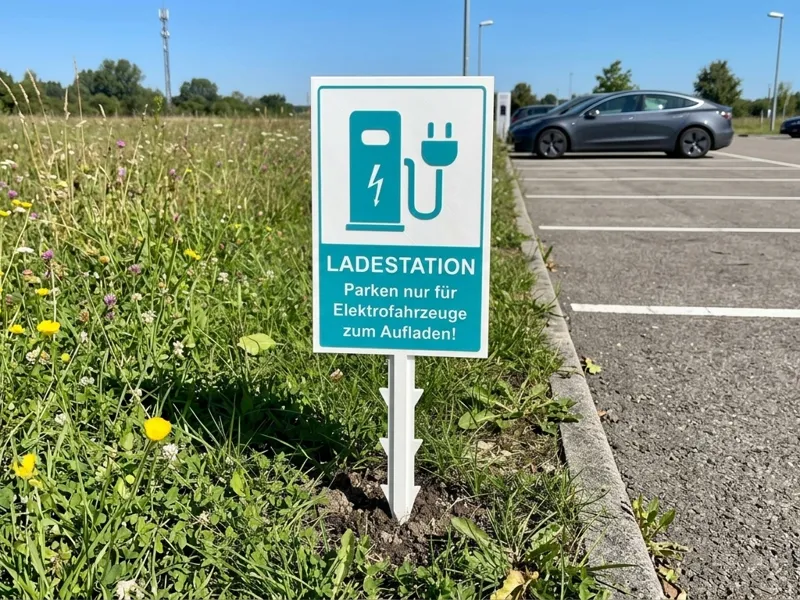 Ladestation Parkplatzschild mit Erdspiess