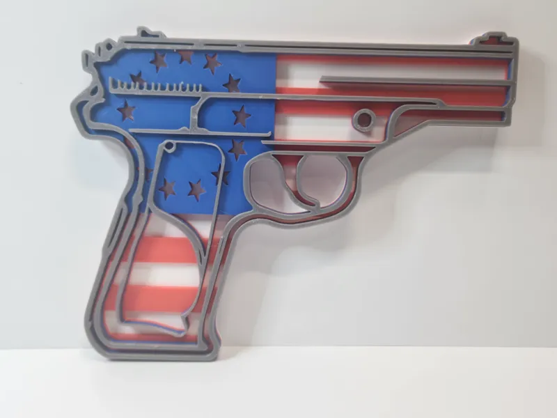 Patriotic Pistol Wall Art – Layered American Flag 