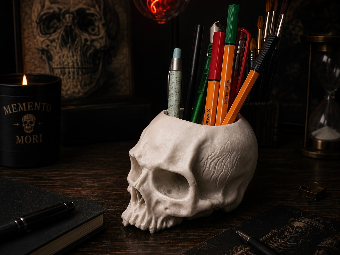 Memento Mori Skull Pen & Brush Holder