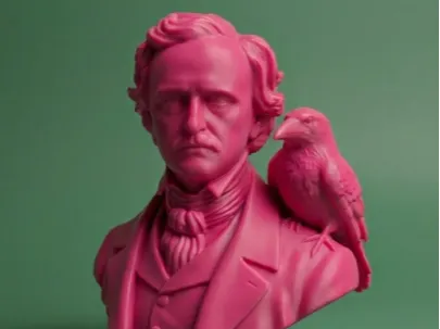 Buste d'Edgar Allan Poe et son corbeau