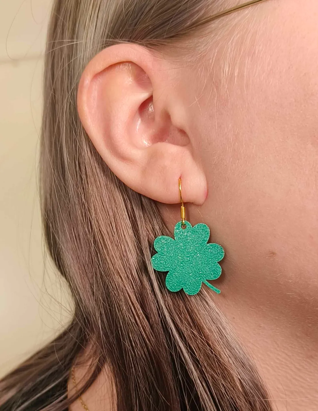 Four leaf clover earrings view 2