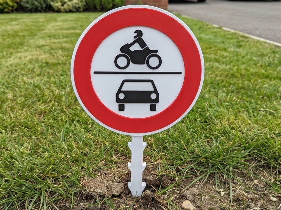 Verbot für alle Fahrzeuge-Schild mit Erdspiess