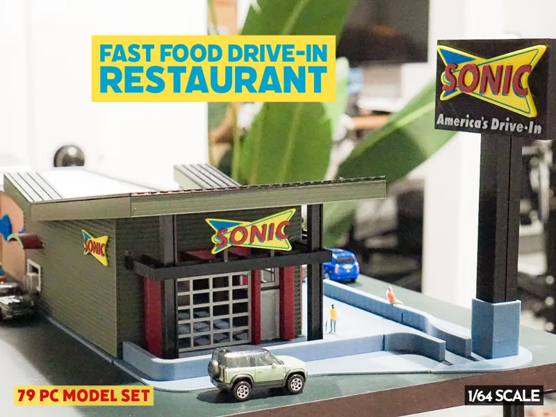 Fast Food Drive-In Model Set - 1:64 Scale Diorama