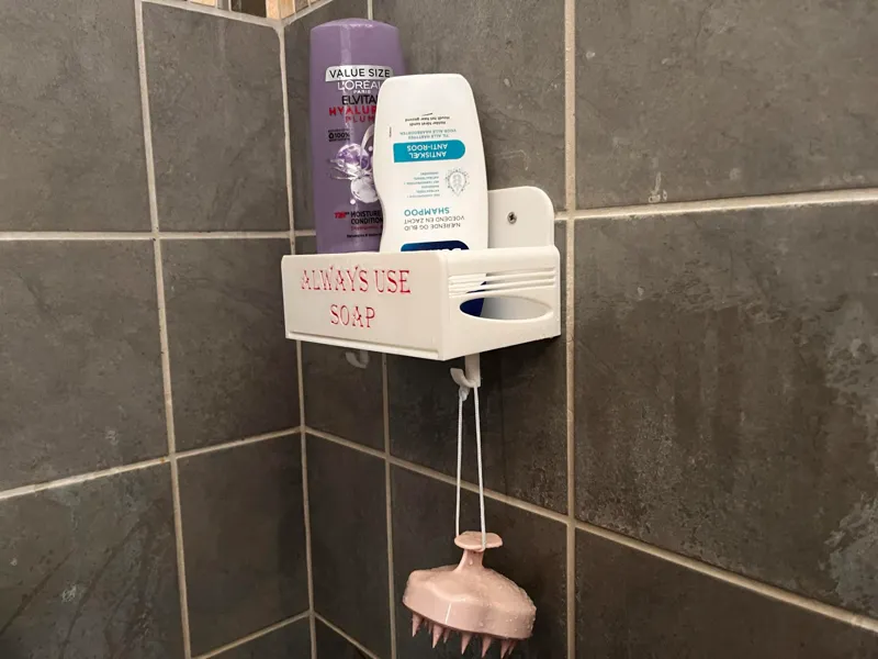 soap shower shelf with hook