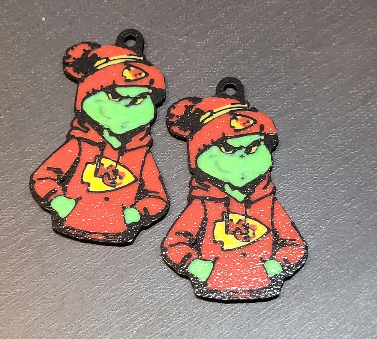Grinch Chiefs Earrings view 2