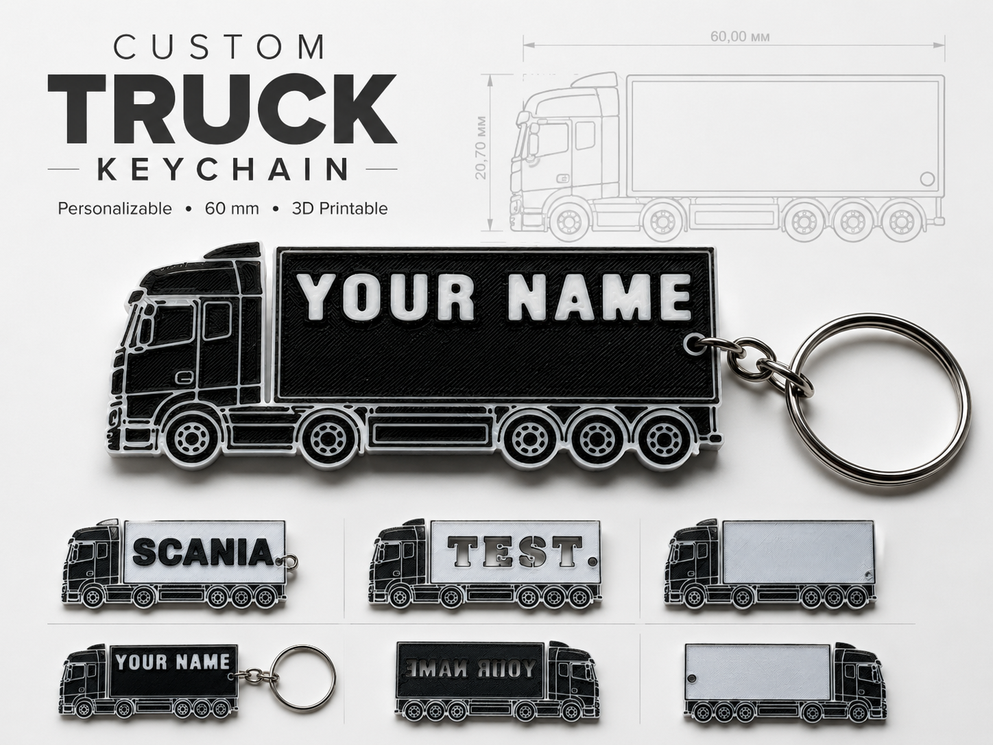 Custom Truck Keychain – Personalized Name - 1