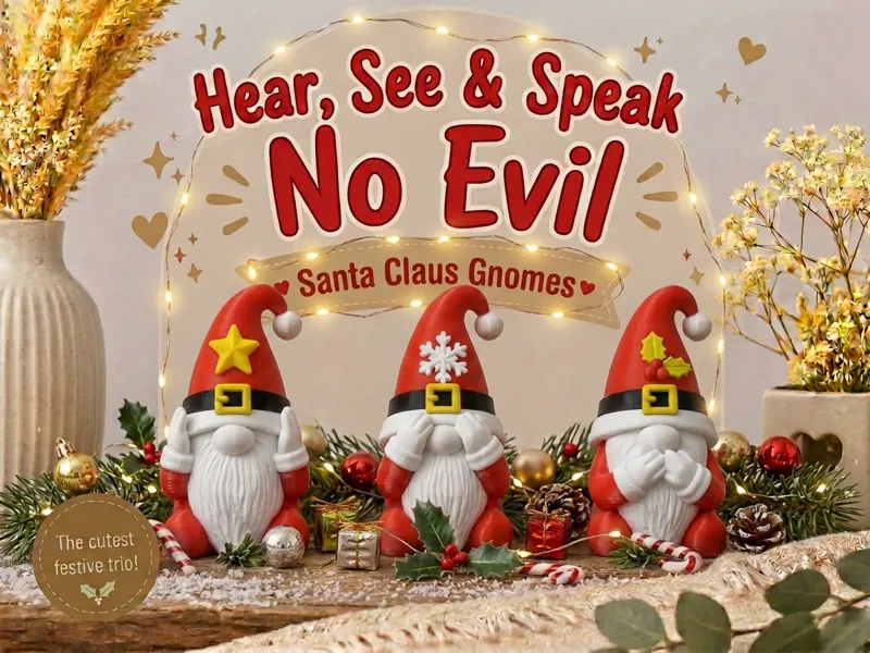 Hear, See & Speak No Evil Santa Claus Gnomes