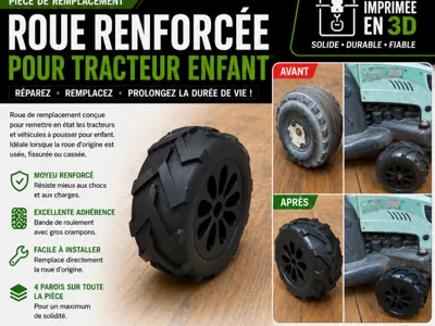 Reinforced wheel for push-along children's tractor