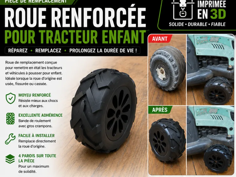 Roue renforcée pour tracteur enfant à pousser