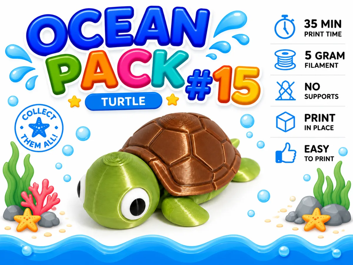 Turtle Pack Cute Turtle – Ocean Pack #15 | Print-in-Place - Free 3D Print Model ...