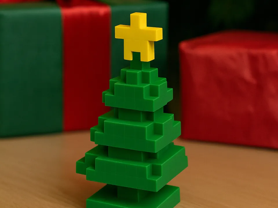 Pixel Star Mini Minecraft Pixel Christmas Tree - Free 3D Print Model - MakerWorld