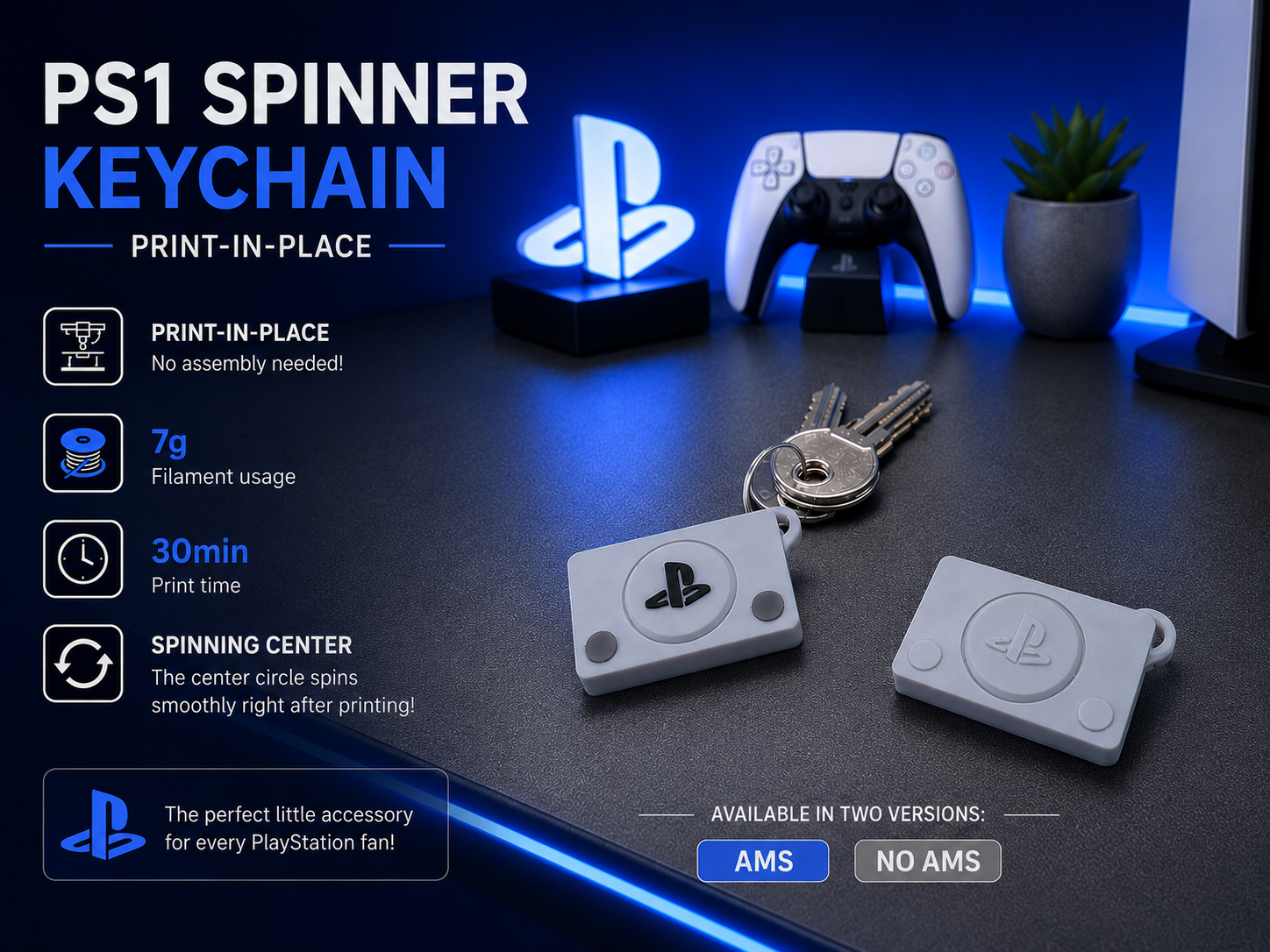 PS1 Spinner Keychain Print-in-Place  AMS & No AMS