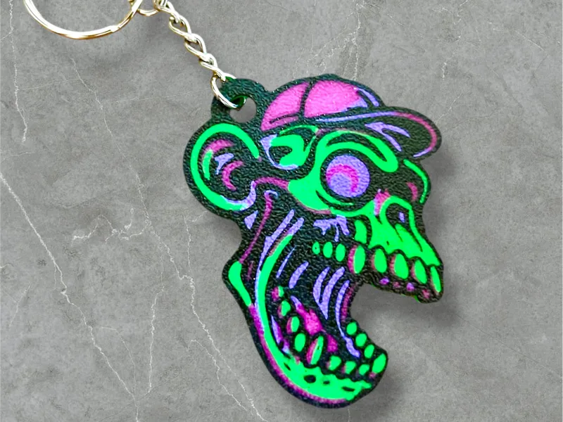 Neon Zombie Ape Keychain – Retro Graffiti Style