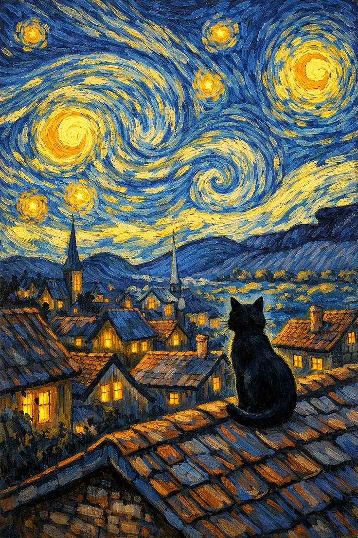 Notte Stellata (col Gatto) — Lightbox multicolore view 3