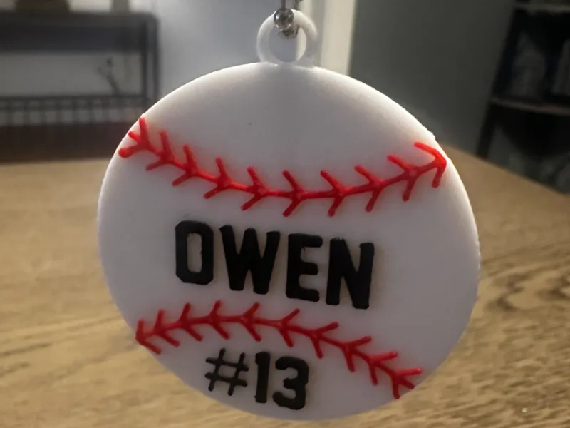 Baseball keychain with name and number