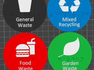 Food Waste Bin Labels - UK Counties - Braille