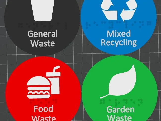 Food Waste Bin Labels - UK Counties - Braille
