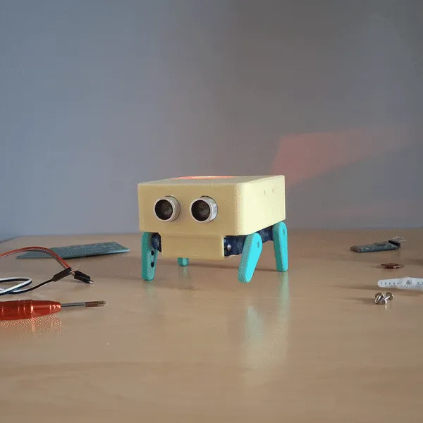 COBOT: Four servo legs and distance sensor robot view 2