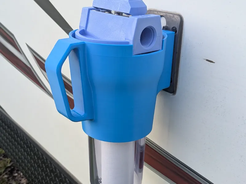 Water filter holder for RV TV mount