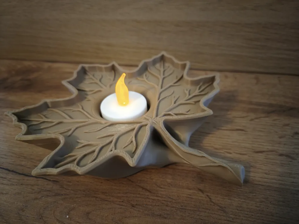 Realistic Maple Leaf Tealight Stand - Free 3D Print Model - MakerWorld