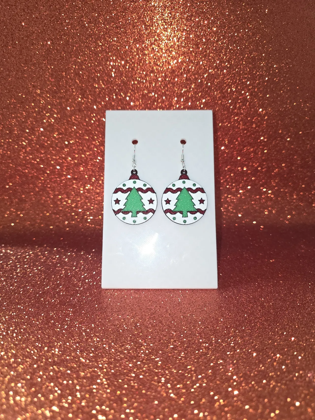 Christmas tree ball earrings view 2