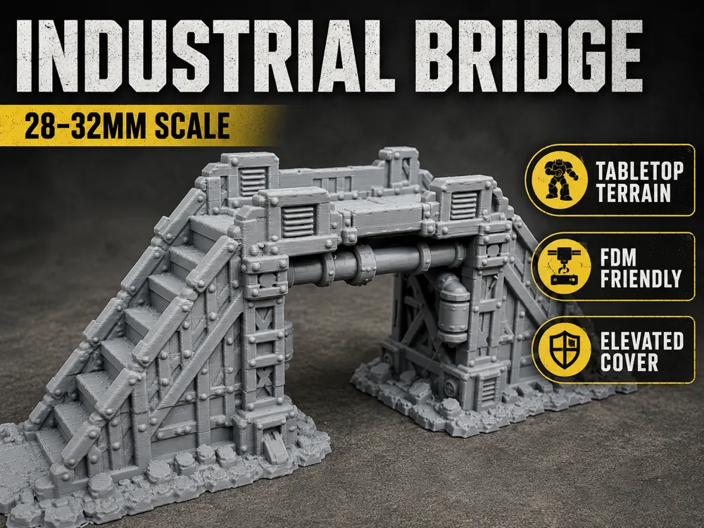 Escenografía en miniatura: Industrial Bridge – Sci‑Fi Brücke für 28–32 mm. Referencia del modelo original.