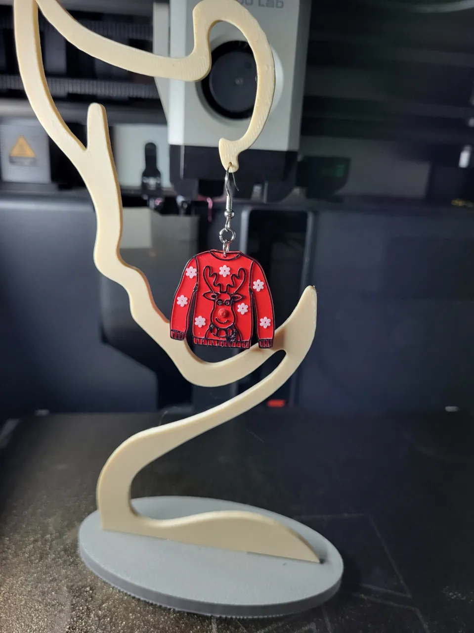 Reindeer christmas sweater earring view 3