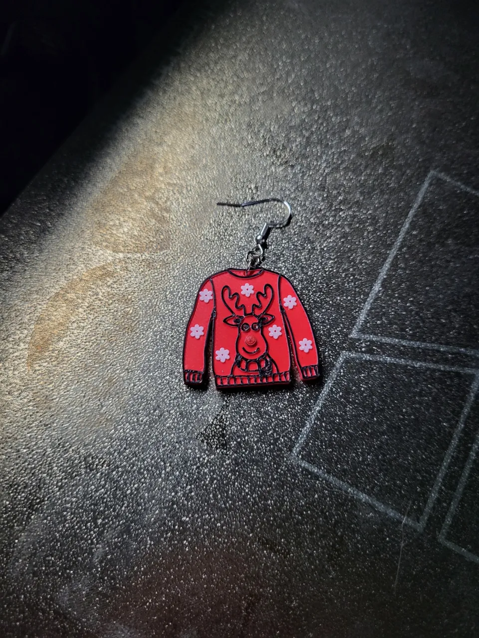Reindeer christmas sweater earring view 2