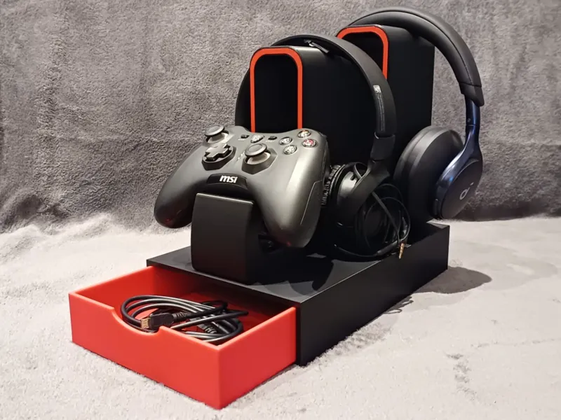 Headphone & Controller Holder with Storage Drawer