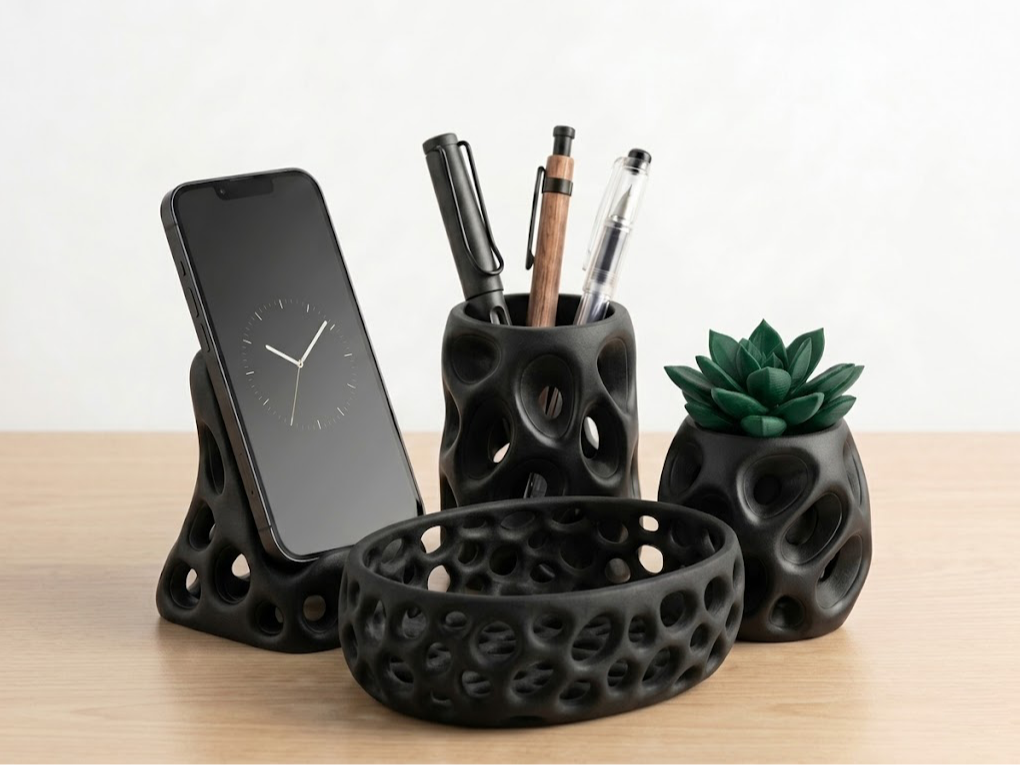 3D модель Набір органайзерів для столу 4 в 1 — стиль Вороної | Voronoi Desk Set — 3D друк Львів