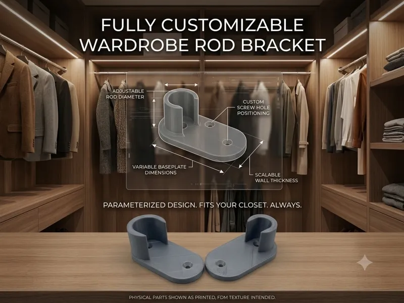Customizable Wardrobe Rod Holder Rail Bracket